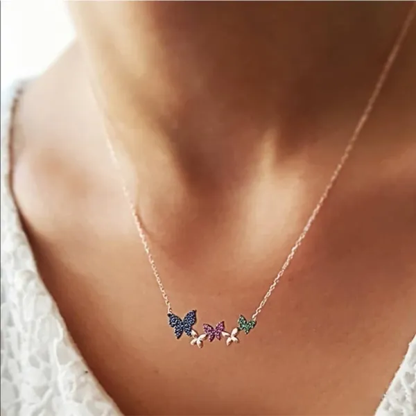 18K Gold Layered Multicolor Crystal Butterfly Pendant Necklace NWT - Image 4