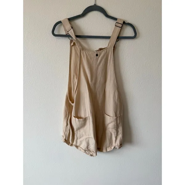 Roxy Linen Blend Beige Tan Flowy Button Down Overall Shorts Romper Womens M - Image 3
