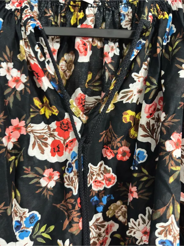 Marc New York Jeans Floral Oversized Blouse XL Black Multicolor Tassel Tie - Image 3