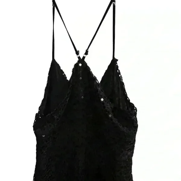 Lulus Women's XL Black Crochet‎ Sleeveless V-Neck Midi Dress-NWT - Image 4