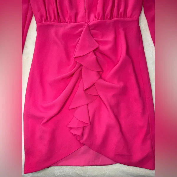 Revolve NBD Pink Sheath Dress with Bishop Sleeves and Plunge Neckline - Image 6