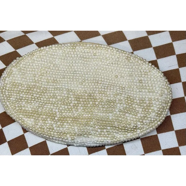 Vintage 1950's Reina Oval Pearl Beaded Evening Bag 7" with Zipper Closure - Image 4