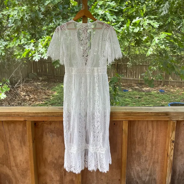 Main Strip Women's White Lace Midi Topper Cardigan Size S - Image 2