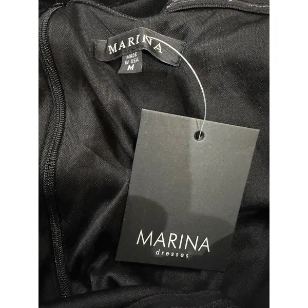 Marina Black Off Shoulder Mermaid Trumpet Gown Short Sleeve Medium Formal - Image 10