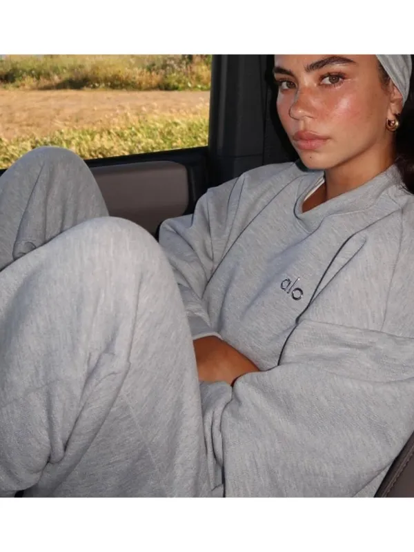 Alo Accolade Sweatpants Athletic Heathered Grey High-Rise Fleece Joggers Sweats - Image 8