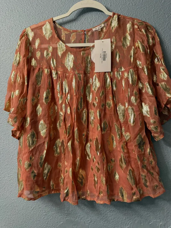 Gold and Peach Women's Top Orange Size L - Image 7