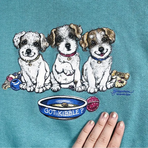 vintage • grandma sweatshirt aqua cotton collared puppies pullover grandmacore - Image 5