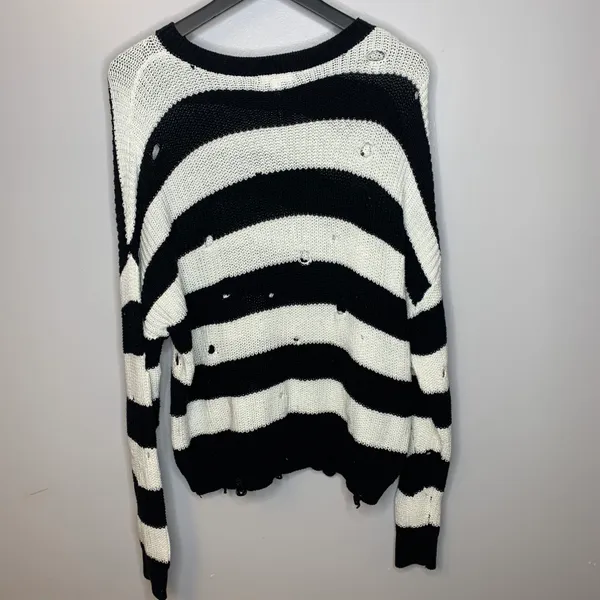 Distressed Black and White Pullover Sweater - Image 4