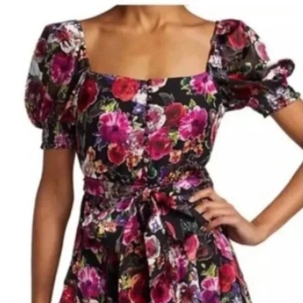 Alice and Olivia‎ Midnight Rose Floral Puff Sleeve With Lining- Size 6. - Image 2