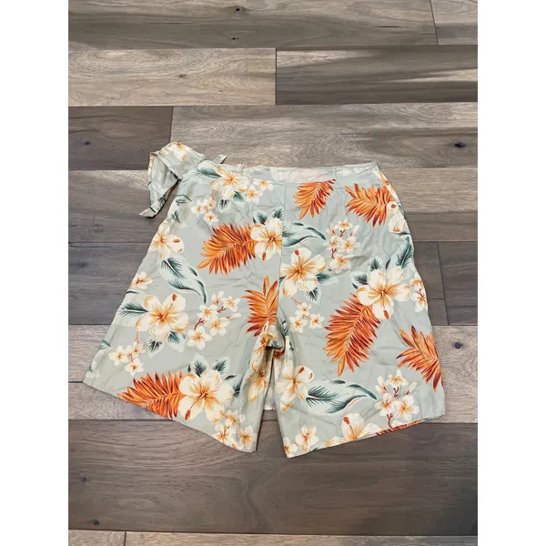 Sag Harbor Sage Green Floral Silk‑Cotton Wrap Skort Size 10 High‑Waist - Image 11