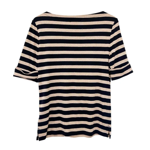 Lauren Ralph Lauren Black Gold Striped Shirt Sz L - Image 5