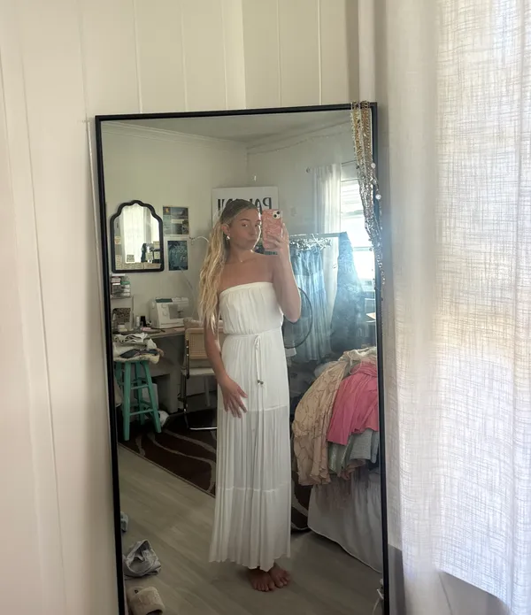 Strapless Long White Beach Dress Size XS - Image 3