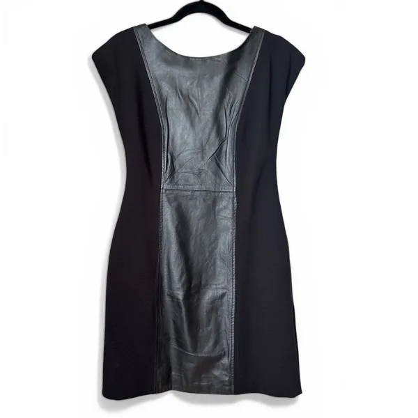 Boston Proper Black Leather Ribbon Tie Back Dress Size 6 Vintage Y2K - Image 9