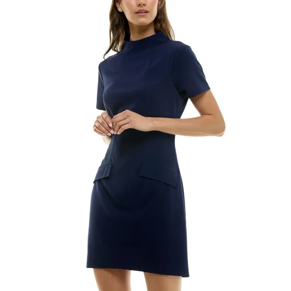 NWT B. Darlin Juniors Short Sleeve Mockneck Mini Dress 45UAP84 Navy Blue 7/8 - Image 2