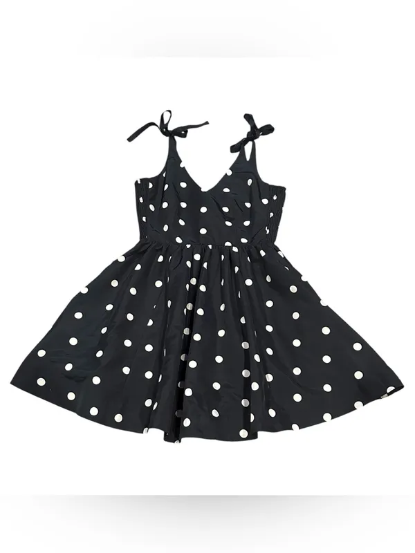 Old Navy Special Occasion Navy Blue Taffeta Polka Dot Tie-Shoulder Dress S - Image 2