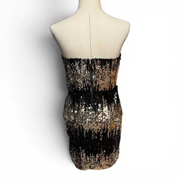 Social Couture Strapless Sequin Mini Cocktail Dress Black Gold Medium - Image 4