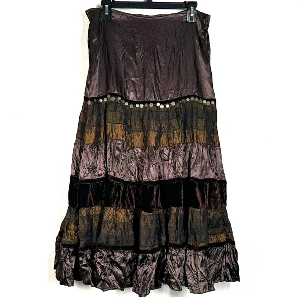 Vintage Y2K S Maxi skirt velvet boho-style fringe trim whimsigoth renaissance - Image 2