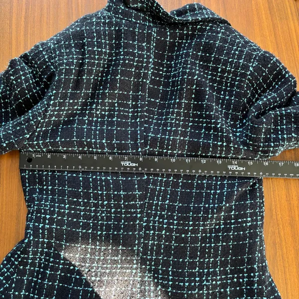 Y2K Tweed Blazer S Blue Plaid Floral Lapel Rosette Office Siren Whimsy Rom Com - Image 7