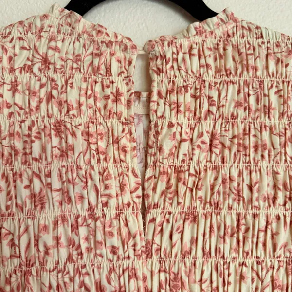 Reformation Leannah Pink Floral Smocked Mini Dress Organic Cotton Puff Sleeve 2 - Image 11