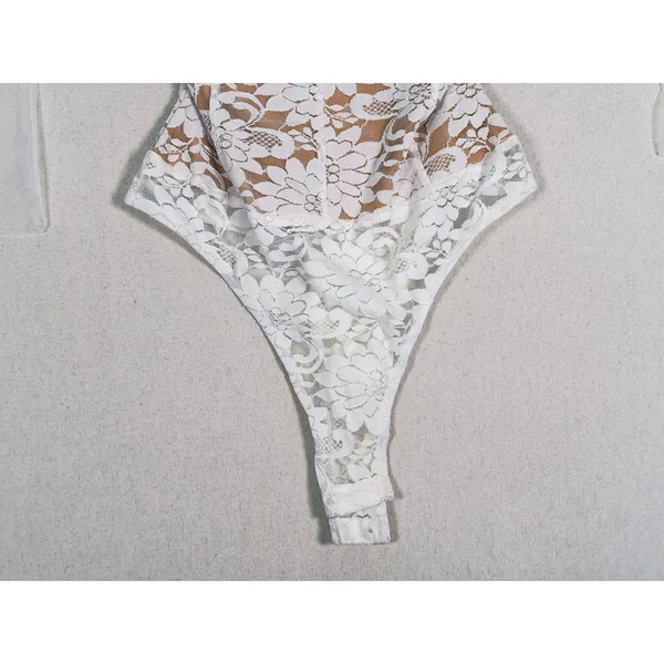 Lulus Lace Corset Bodysuit Shoulder Tie Size S White Floral Bridal Coquette Bach - Image 7