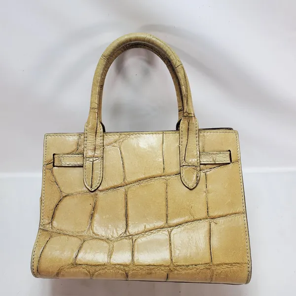 Dooney & Bourke Satchel Beige Croc Embossed Leather Tassel‎ Made in Italy Small - Image 2