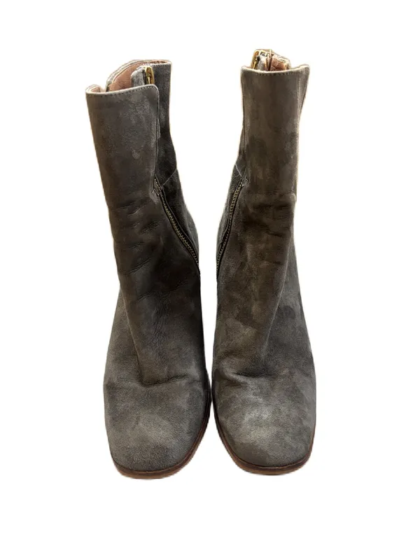 FREE PEOPLE Breakers Suede Heeled Boots Size 38 Gray Block Heel Zip Side Booties - Image 12