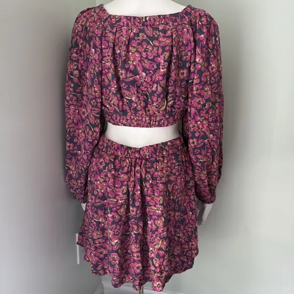 Free People Jeal Bohemian Floral Cutout Dress Pink Long Sleeve Dress Medium - Image 7