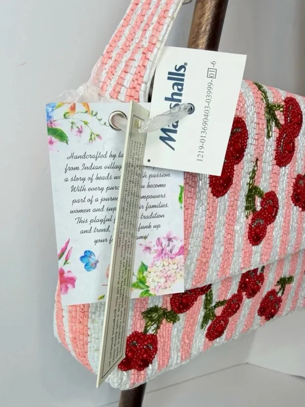 NWT Beaded Cherry Shoulder Bag Pink White Handmade India Viral TikTok Purse - Image 14