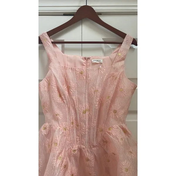 Storia Mini Dress Women L Pink Floral Corset Gold Coquette Balletcore Glinda - Image 8