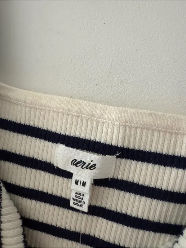 Aerie Striped Ribbed Knit Tank Top Crochet Straps - Image 4