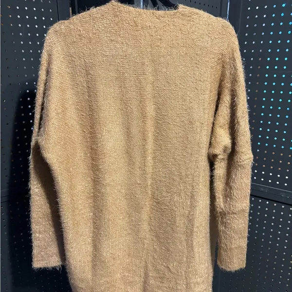 Kye Mi Fuzzy Open Front Cardigan Sweater Tan Medium Soft Cozy - Image 9
