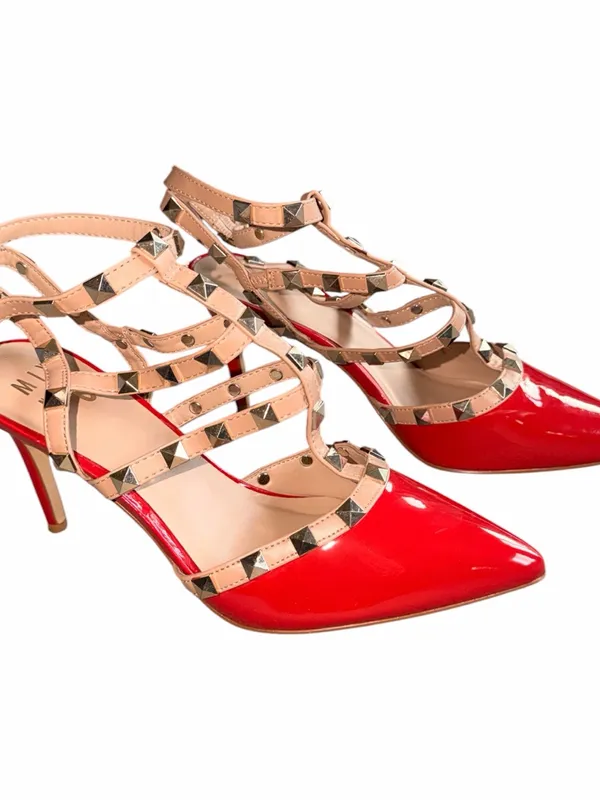 NEW MIX No 6 Black Patent Nude Gold Studded Strappy Heels Stud - Image 3