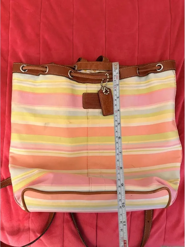 Vintage Coach Hamptons Watercolor Stripe Drawstring Backpack 2009 - Image 7