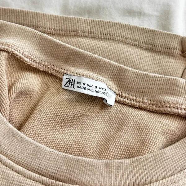 Zara Ribbed Cropped Tank Top - Beige/Tan, Size Small - Image 3