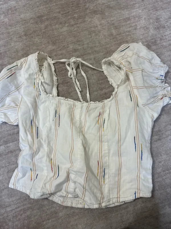 Free People Serotonin Corset Top Cotton Peasant Cop Puff Sleeve White size medium - Image 2