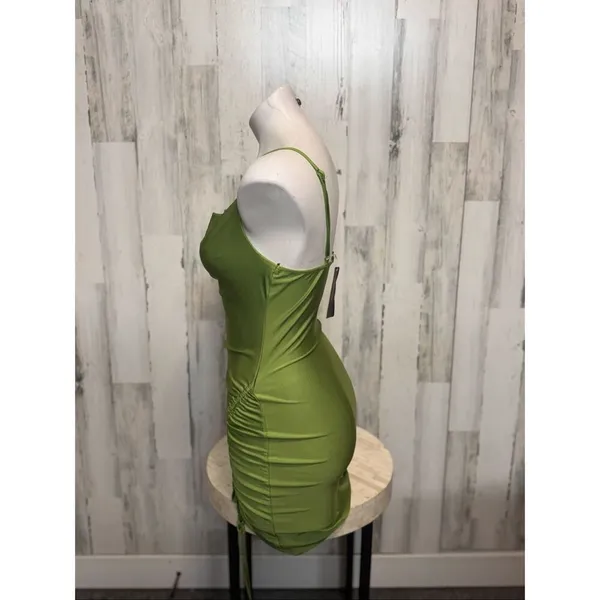Inspired Hearts Green Satin Ruched Side Bodycon Dress – Size M - Image 5