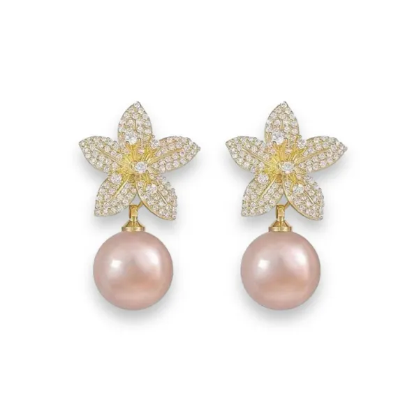 Elegant Flower Pearl Dangle Drop Earrings for Women - Image 4