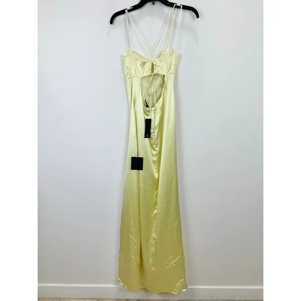 Lulus Stunning Example Light Yellow Satin Backless Maxi Dress Formal Small NWT - Image 8