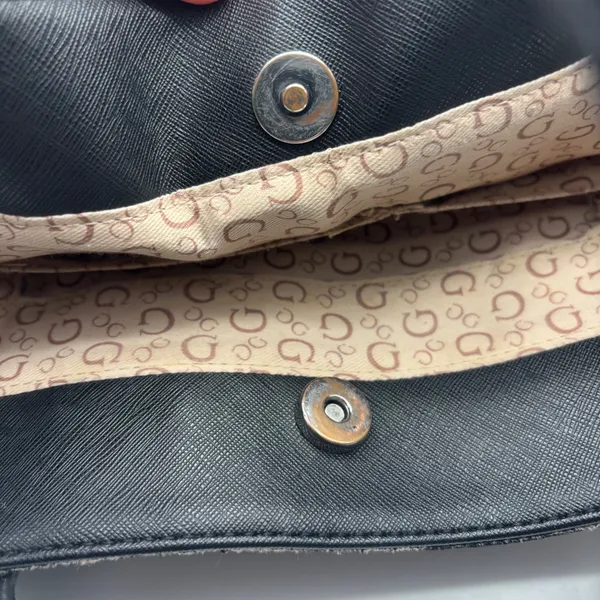 Guess Black Saffiano Faux Leather Embossed Logo Tote Bag Shoulder Purse - Image 3