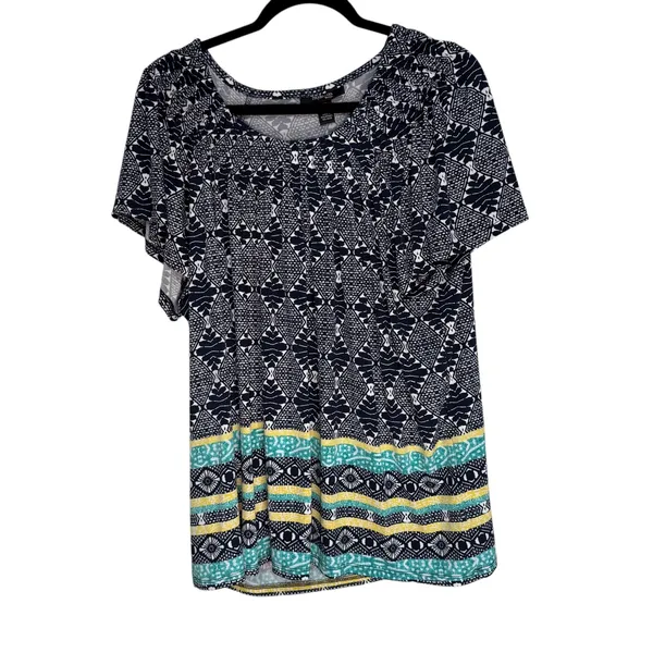 Style Co‎ Woman 3X Black White Geometric Print Tunic Top Short Sleeve - Image 2