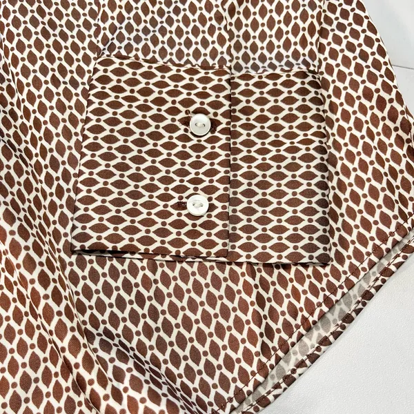 NWT Abercrombie & Fitch patterned satin button up geometric brown white blouse L - Image 7
