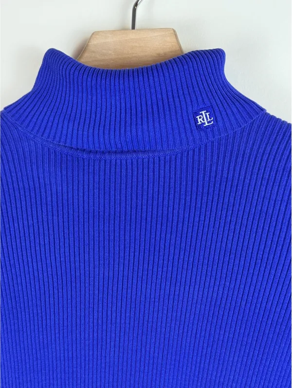 Lauren Ralph Lauren Cobalt Blue Ribbed Cotton Turtleneck Sweater RL Logo XS/S - Image 4