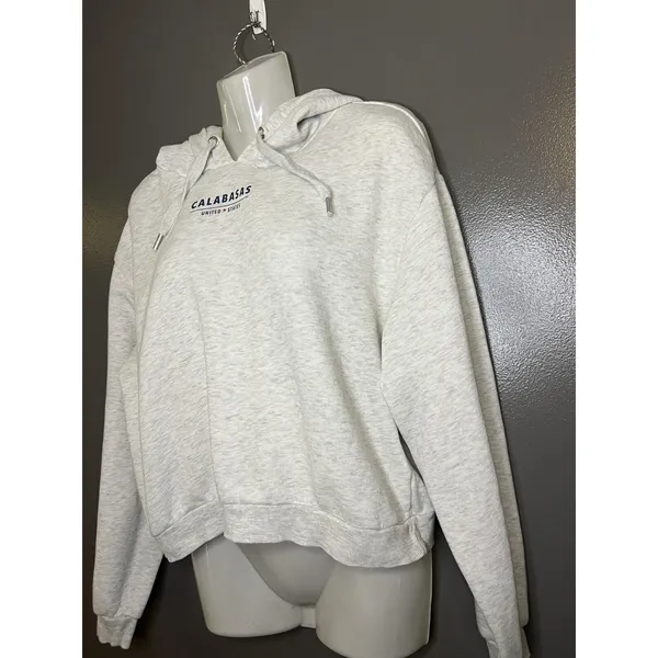 H&M Divided Calabasas Los Angeles Cropped Hoodie Sweatshirt Medium Gray Fleece - Image 4