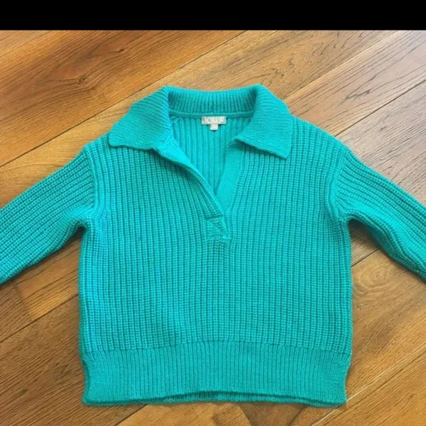 J. Crew ribbed cotton Johnny collar‎ sweater polo emerald forest size xs - Image 6