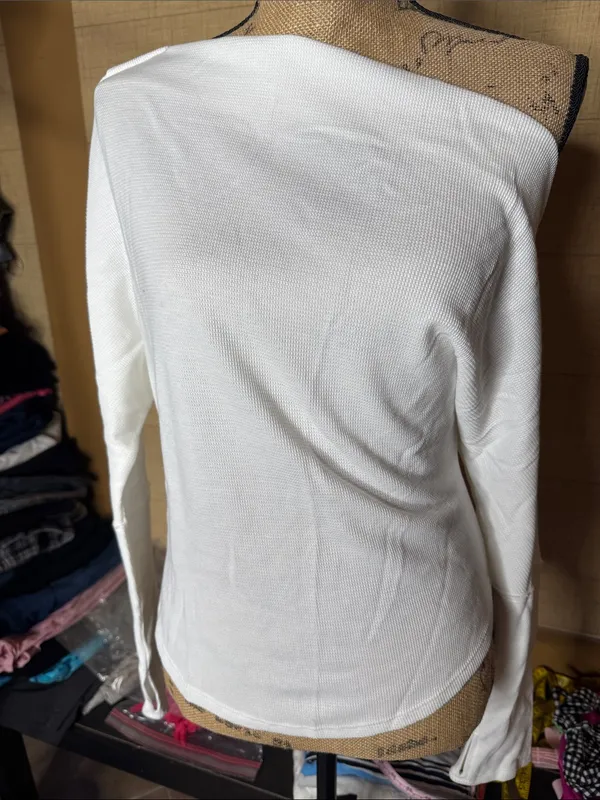 NWT Free People We The Free Fuji Thermal Top Ivory Off Shoulder Thumbhole Medium - Image 3