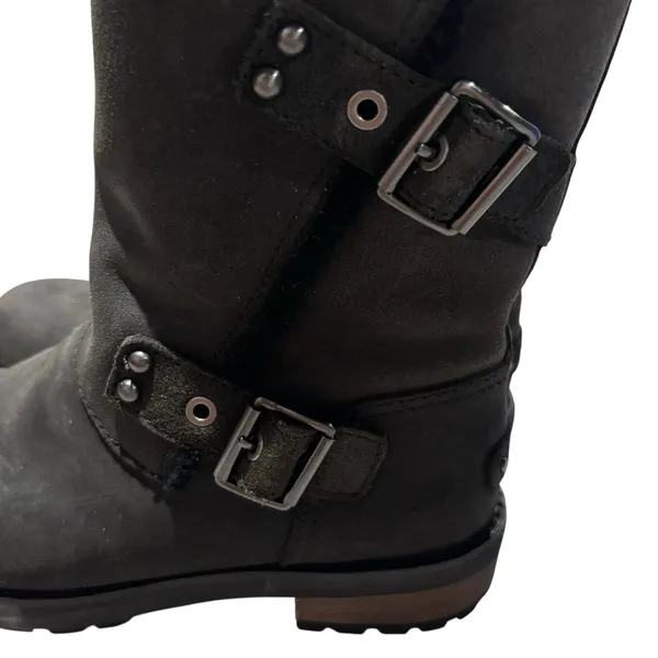 UGG Niels II Black Leather Suede Buckle Biker Boots 1095130 Womens Size 7 - Image 9