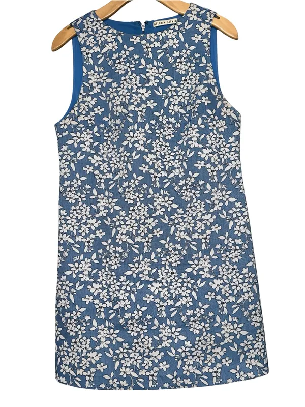 Alice & Olivia Women’s Size 6 Blue & White Floral Jacquard Sleeveless Dress - Image 2