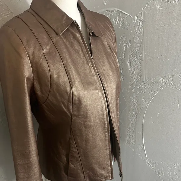 Outfit JP Metallic Brown Leather Jacket with Sheen – Size S - Image 3