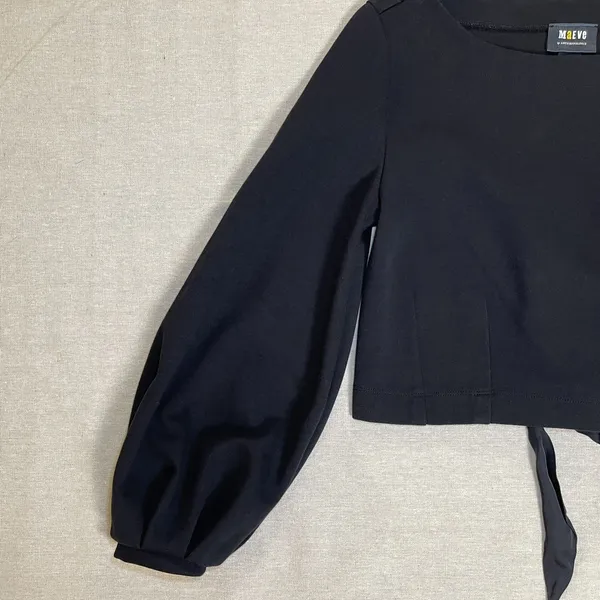 Maeve Anthropologie | Black Tie-Back Ponte Pullover Balloon Sleeve Top | Small - Image 10