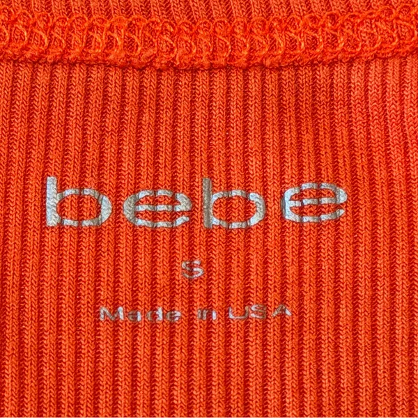 BEBE rhinestones embelished signature ribbed tank top, orange, size S, NWOT - Image 2